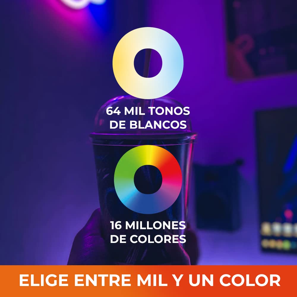 Tecnolite - Foco Inteligente LED de 5W de Potencia, Base GU10, Luz RGB + Blanca, Atenuable, Compatible con App móvil y Asistentes de voz