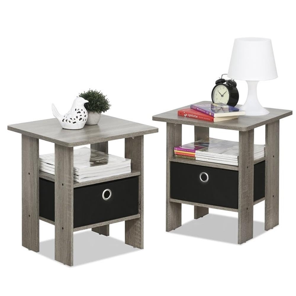 Furinno - Mesita de noche para dormitorio 2-11157GYW, mesa auxiliar pequeña, juego de dos
