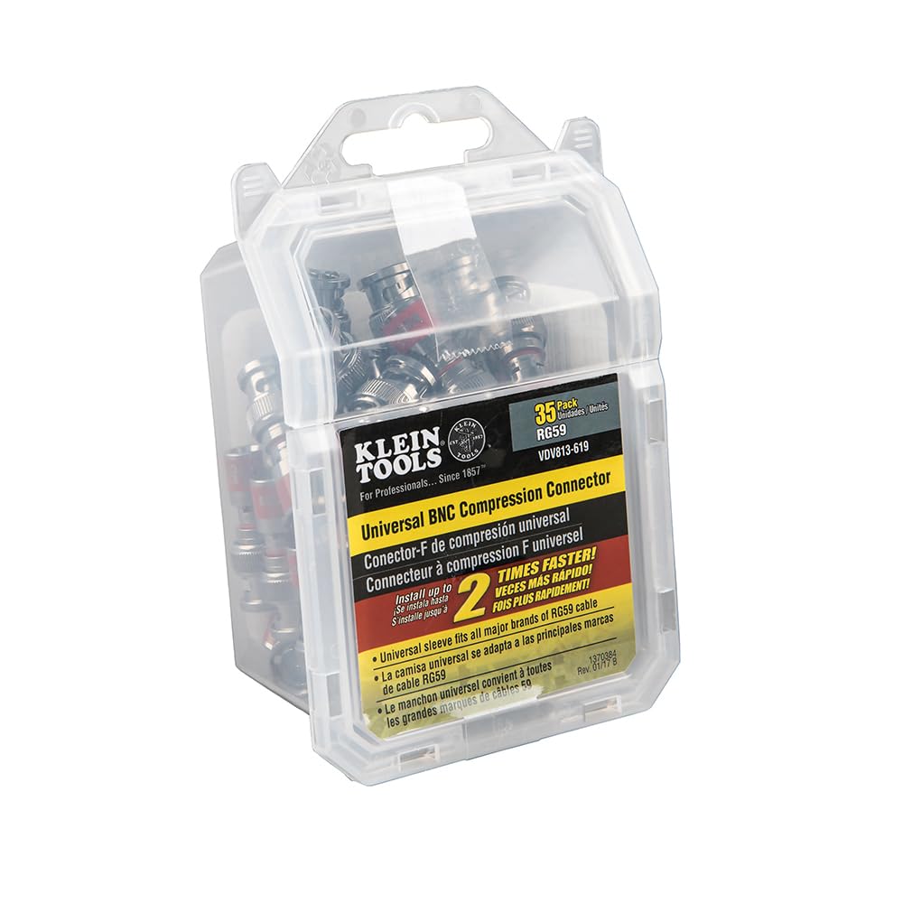 Klein Tools VDV813-619 Conector Compresión Universal BNC RG59 Paquete con 35 pzas. - BNC, RG59 macho, universal, paquete de 35 unidades