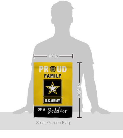 Breeze Decor Orgullosos Family - Bandera de jardín de las Fuerzas Armadas Rangers del Ejército de los Estados Unidos de América, Militar Veterano Jubilado Oficial Decoración de la Casa Banner Pequeño Patio Regalo Doble Cara Hecho en Estados Unidos