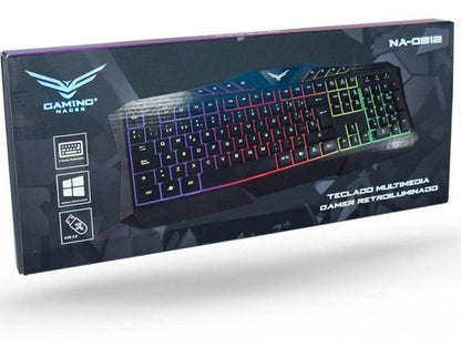 Gaming NACEB Teclado Gamer Retroiluminado NA-0912, Teclas Multimedia, Teclado de Membrana USB con Iluminación LED, Idioma Español
