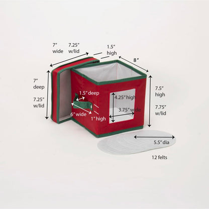 Household Essentials Holiday Dinnerware Storage Chest for Saucers, Red with Green Trim