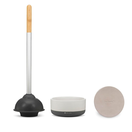 Full Circle Royal Plunge - Émbolo de inodoro con soporte de cerámica y disco de tierra de diatomeas para prevención de moho y moho, fácil de limpiar y más higiénico, blanco