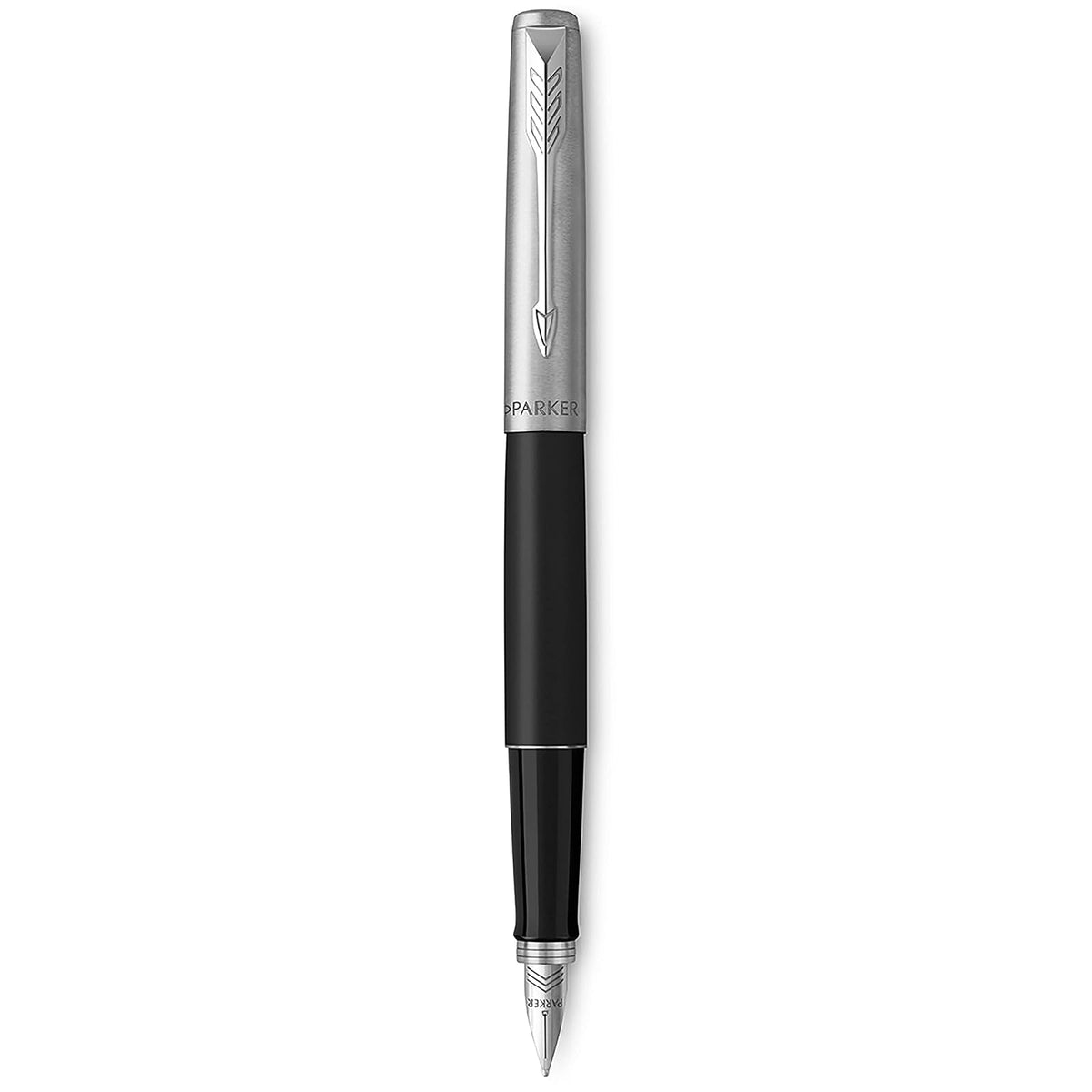 Parker - Pluma estilográfica Jotter con caja de regalo, mango de metal negro, Spring Strength M, tinta azul