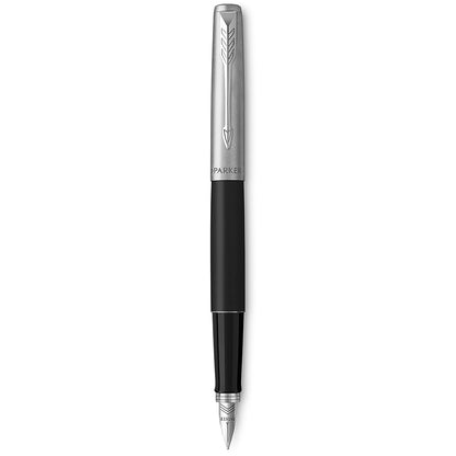 Parker - Pluma estilográfica Jotter con caja de regalo, mango de metal negro, Spring Strength M, tinta azul