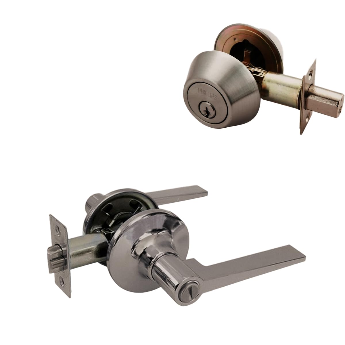 Phillips Combo Cerrojo/Manija Fresno Alta Seguridad Para Entrada LLave-Llave Plata