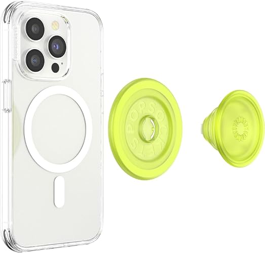 PopSockets - Empuñadura para teléfono MagSafe con soporte, soporte magnético, parte superior intercambiable, sujeción segura para iPhone MagSafe, teléfono y tablet, Chartreuly translúcido brilla en la