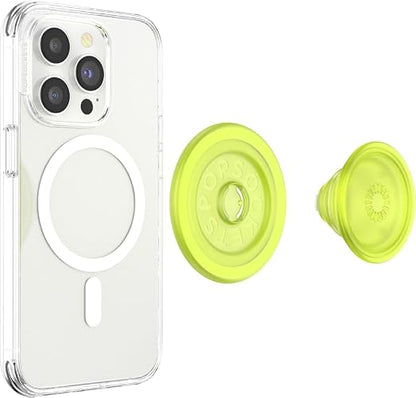 PopSockets - Empuñadura para teléfono MagSafe con soporte, soporte magnético, parte superior intercambiable, sujeción segura para iPhone MagSafe, teléfono y tablet, Chartreuly translúcido brilla en la