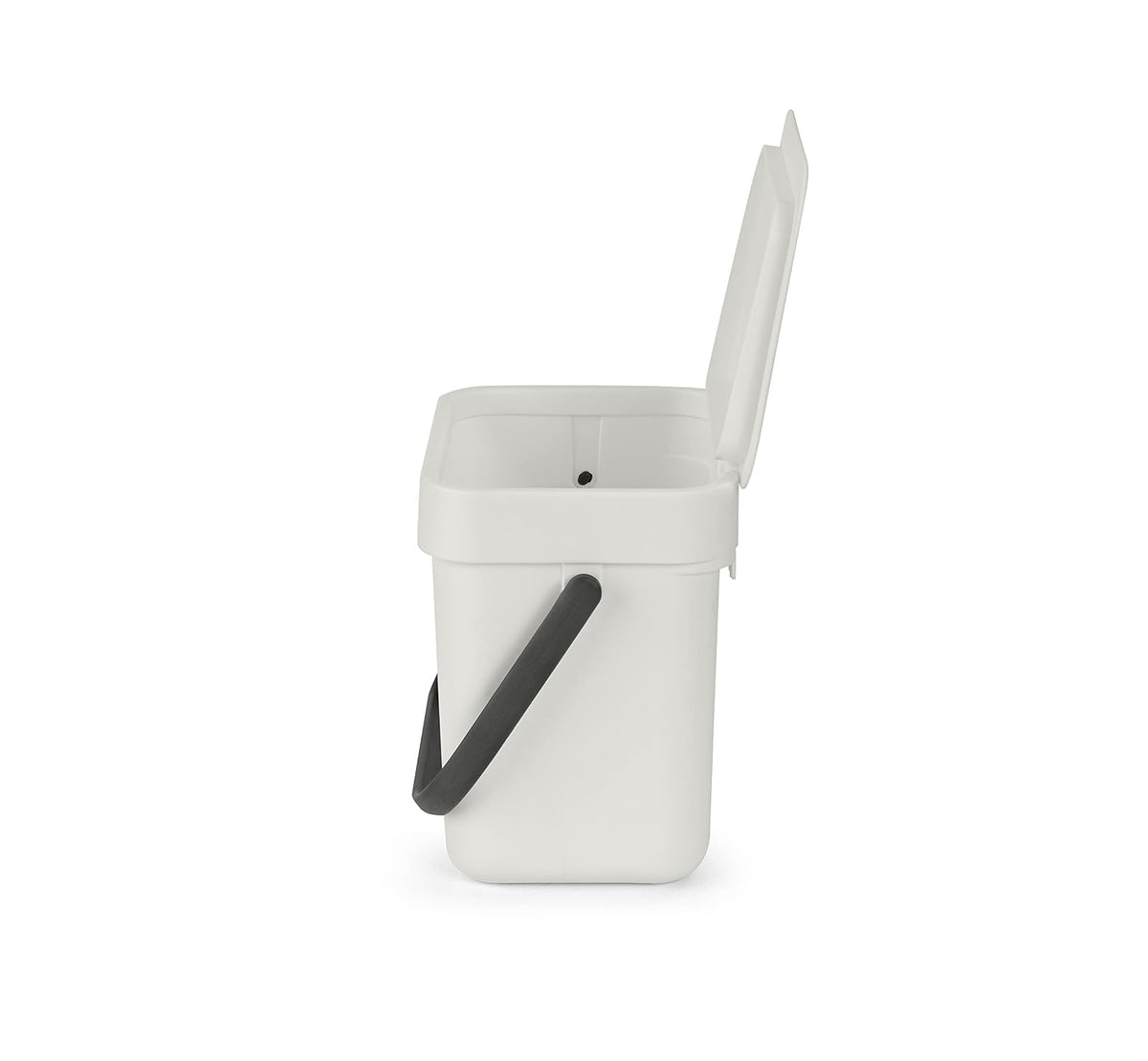 Brabantia Sort & Go - cubeta de basura para alimentos (0.8 gal/gris claro) pequeño para encimera de cocina con mango y tapa extraíble, fácil de limpiar