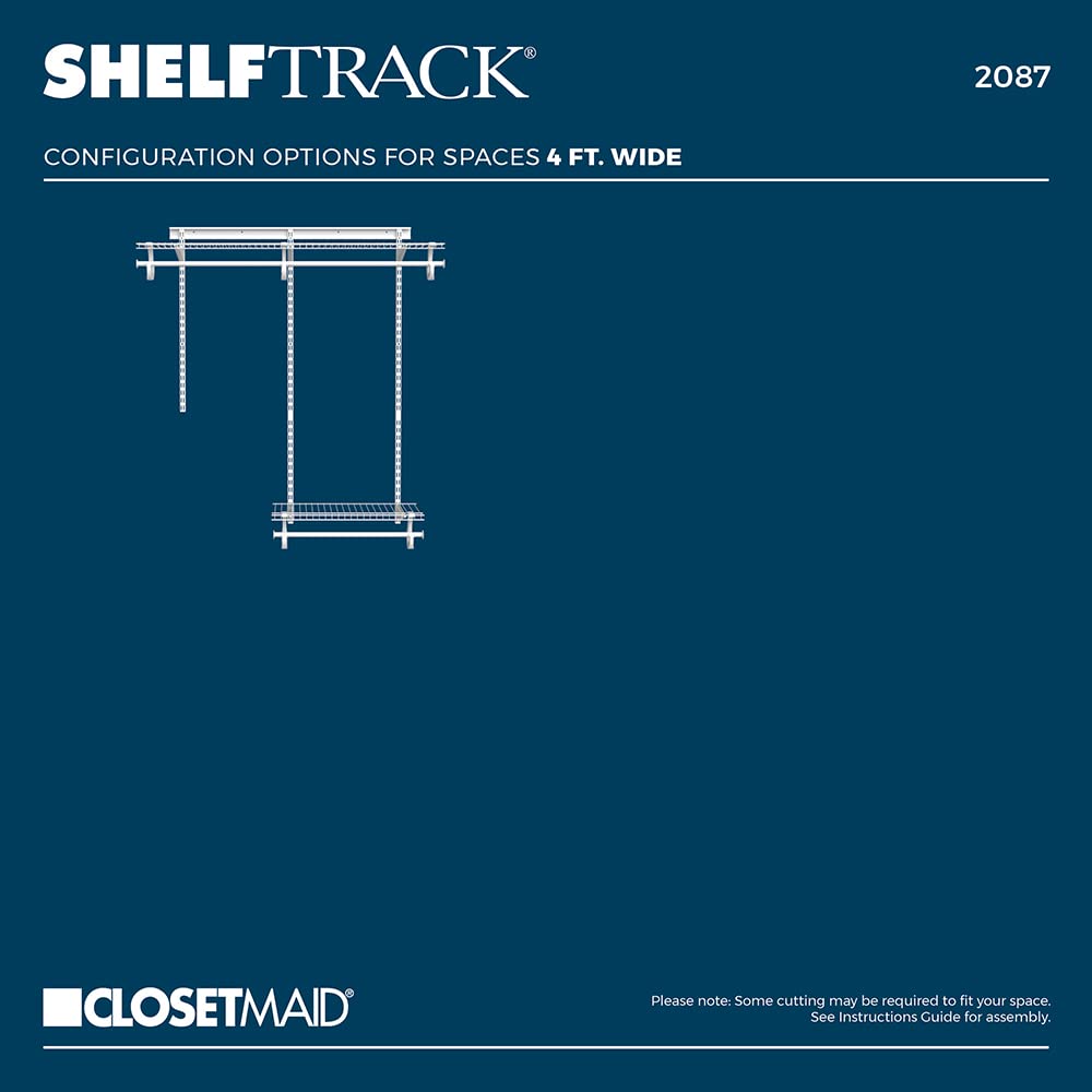 ClosetMaid 2087 shelftrack 0,6 m. a 4 pies Ajustable clóset Organizador Kit, Color Blanco, 2 Ft. to 4 Ft., 1 uds. por Paquete