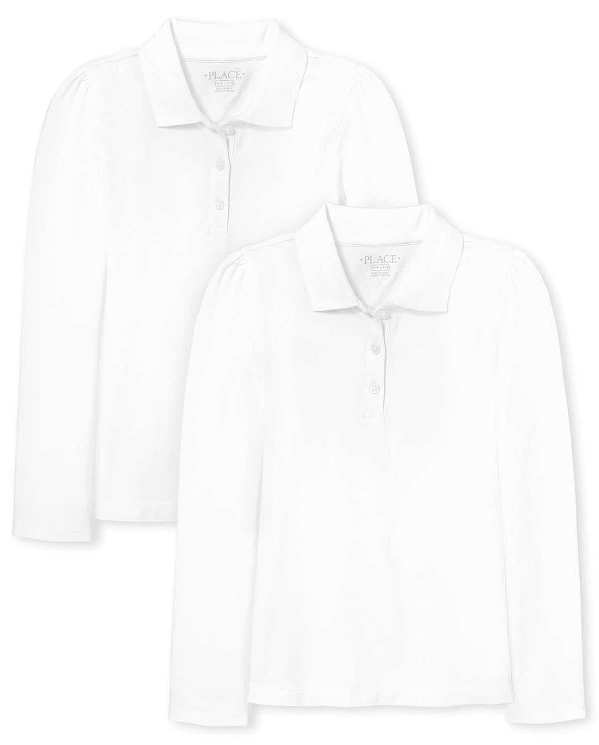 The Children's Place Polo Piqué Manga Larga para Niña, Paquete de 2 - CH - Blanco 2-PAQUETES