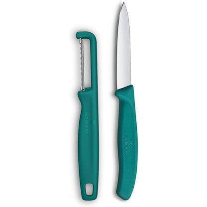 Victorinox Swiss Classic - Juego de cuchillos para verduras y frutas (2 piezas, hoja extra afilada), color verde