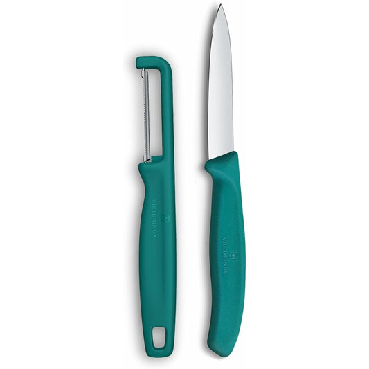 Victorinox Swiss Classic - Juego de cuchillos para verduras y frutas (2 piezas, hoja extra afilada), color verde