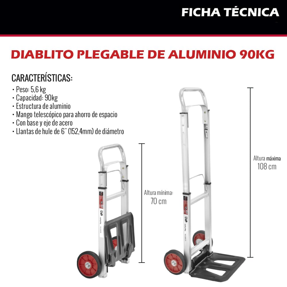 Dogotuls RI5032 Diablo Plegable Aluminio Acero, 90 Kg
