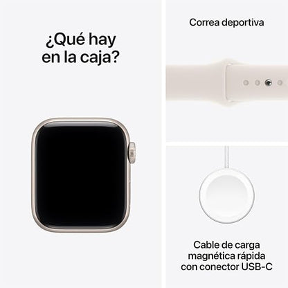 Apple Watch SE 3 GPS Caja de Aluminio Blanco Estelar de 40 mm y Correa Deportiva Blanco Estelar M/L (Smartwatch). Registro de Entrenamientos, Seguimiento del sueño, monitoreo de frecuencia Cardiaca
