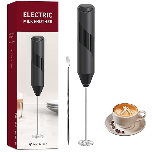 Espumador de Leche, Batidora de Mano, Espumador de Leche Electrico, Batidora de Cafe, Acero Inoxidable Portátil Batidor de Eléctrica para Lattes, Capuchino, Frappe Matcha, Chocolate