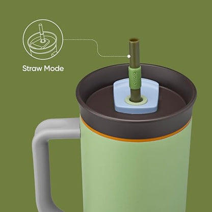 Owala - Vaso de viaje de acero inoxidable de triple capa con tapa resistente a derrames, popote y asa de transporte, sin BPA, 40 onzas, verde (Brave Adventures)