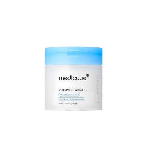MEDICUBE Zero Pore Madecassoside Pads Mild, Pads Tonificantes Faciales con PHA, Madecassoside, Pantenol y Ácido Hialurónico, Exfoliación Suave para Piel Sensible, 70 Pads