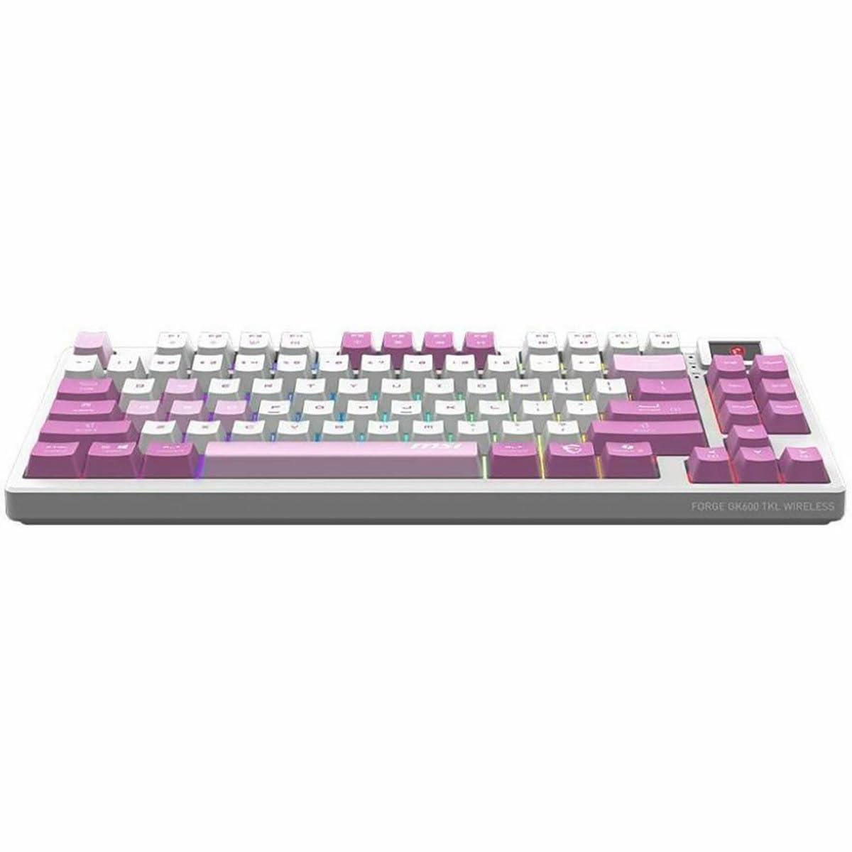 MSI Forge GK600 TKL W Violet US - Interruptores lineales mecánicos - Teclas PBT sublimadas con Tinte, Base Antideslizante, LED RGB, USB 2.0, Bluetooth, 2.4 GHz