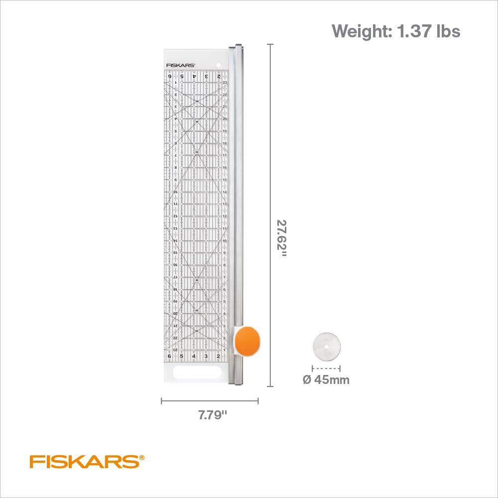 Fiskars 15,2 x 61 cm Rotary Cutter y regla Combo (195130 – 1001) | Hoja giratoria de acero de alta calidad de 45 mm, corta varias capas de tela, mango ergonómico, rejilla de medición integrada