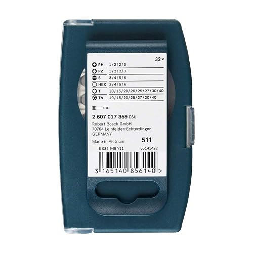 Bosch Kit de Puntas 32 Piezas con Adaptador Hexagonal ¼″ – Juego Universal de Atornillado y Fijación para Taladro/Atornillador