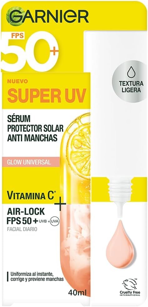 Garnier Super UV Protector Solar Facial Fluido Acabado Luminoso con Textura Invisible y Ligera, 40ml