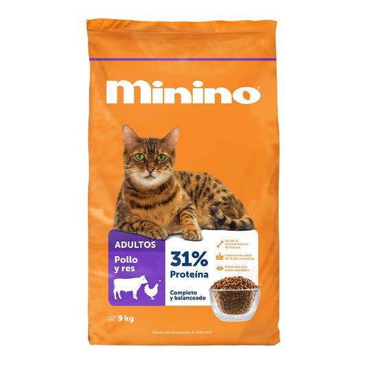 Alimento Seco para Gato minino Pollo y Res 9kg
