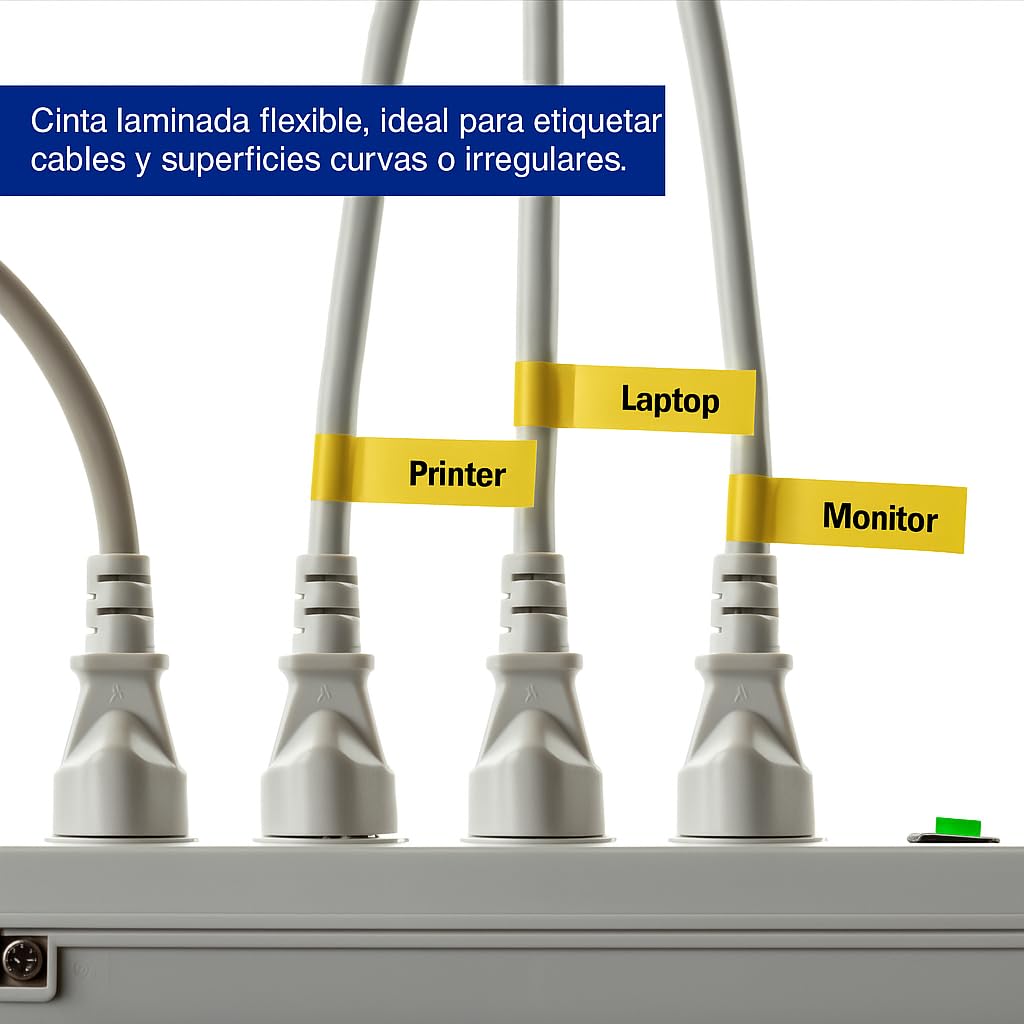 BROTHER Cinta Laminada Flexible TZe-FX631 | Negro sobre Amarillo, para Cables | Compatible con Rotuladores P-Touch | 12 mm x 8 m