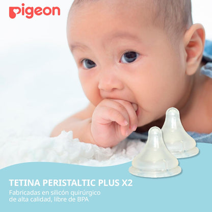 PIGEON x2 Tetina Peristáltico PLUS Boca Ancha Biberones Anticolicos de Silicona Suave Quirúrgico Tecnología SofTouch para Bebé Cosas para Bebes Recien Nacidos - Articulos para Bebe Tamaño M