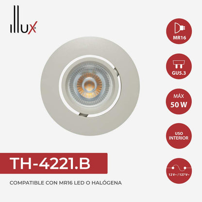 ILLUX Luminario Empotrado Giratorio 1 X 50W G5.3 Mr16, Blanco TH-4221.B