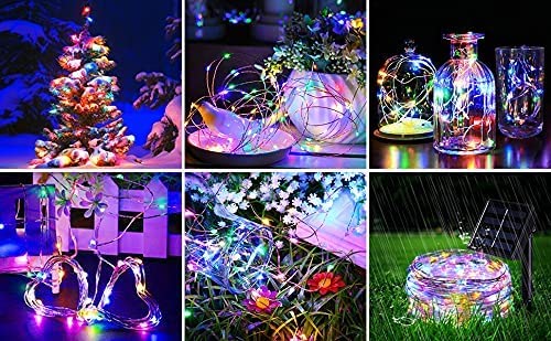 DOSYU 20M Cadena Luces Led Solares, 2 Pack 33FT 100 LED Guirnalda Navideñas Decorativas Cadena de Tira LED con 8 Modes de Iluminación Impermeable,para Jardín, Patio, Hogar,Fiesta de Navidad(WRGB)