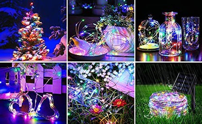 DOSYU 20M Cadena Luces Led Solares, 2 Pack 33FT 100 LED Guirnalda Navideñas Decorativas Cadena de Tira LED con 8 Modes de Iluminación Impermeable,para Jardín, Patio, Hogar,Fiesta de Navidad(WRGB)