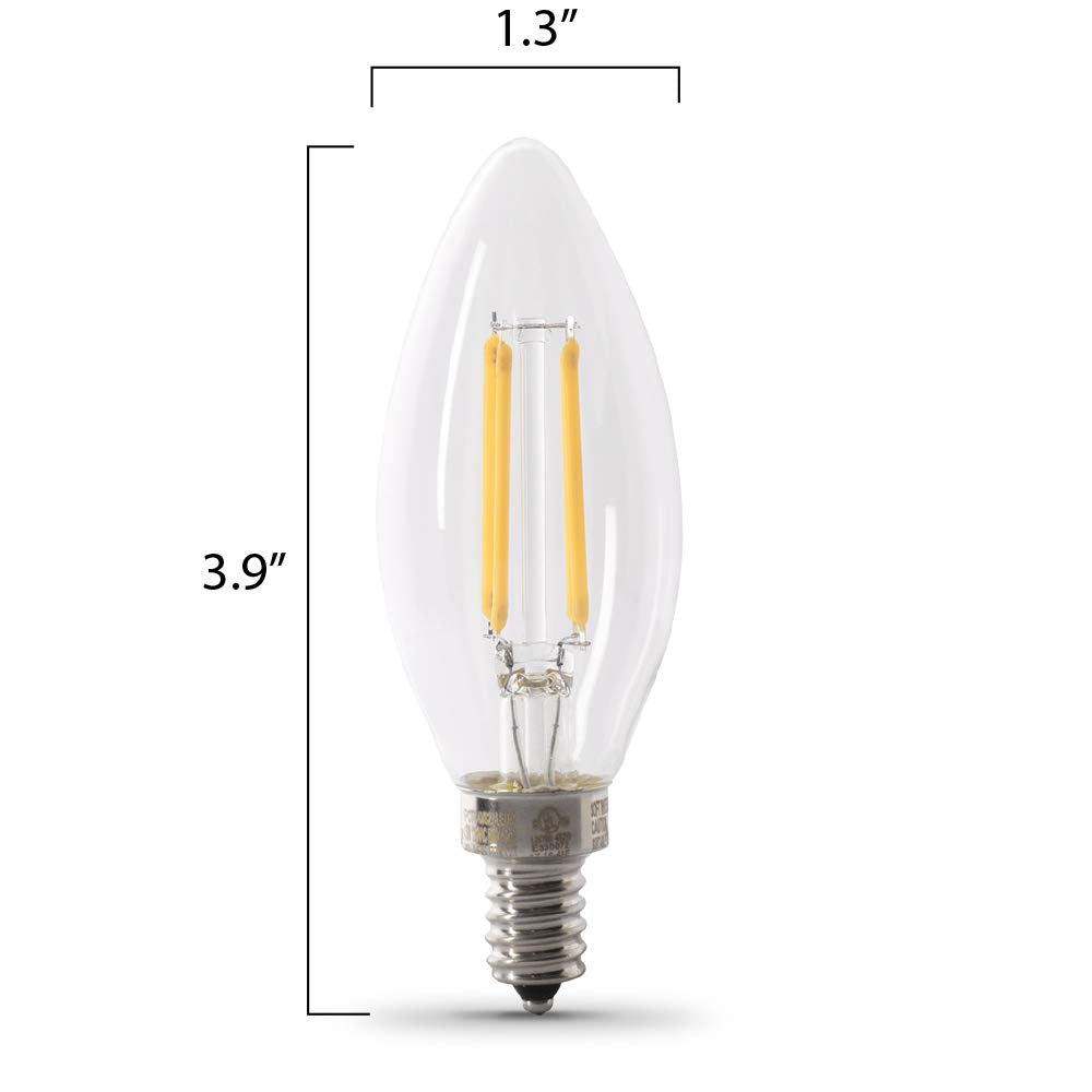 Feit Electric - foco LED de 40 W equivalente, regulable, base E12, luz diurna de 5000 K, filamento B10 torpedo de punta decorativa, bombillas de iluminación decorativas, 13 años de vida,