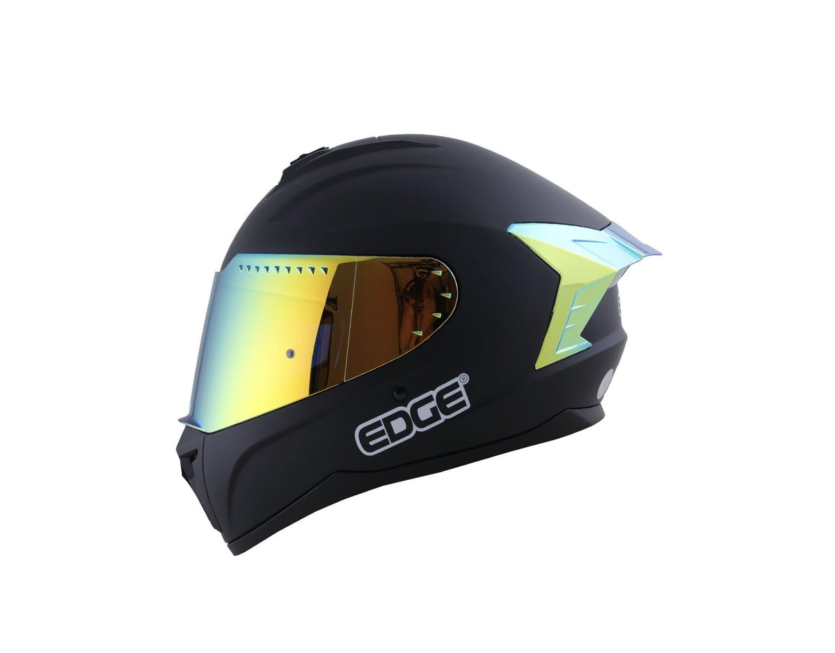 Edge Casco Integral para Moto con Doble Visor Antivaho, Certificado DOT - XL - Negro Mica Iris Amarilla