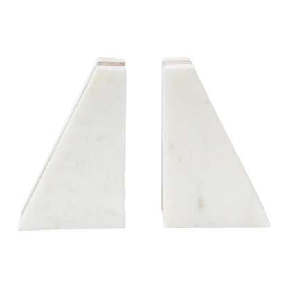 Main + Mesa - Sujetalibros geométricos de mármol con Incrustaciones de Madera, Color Blanco