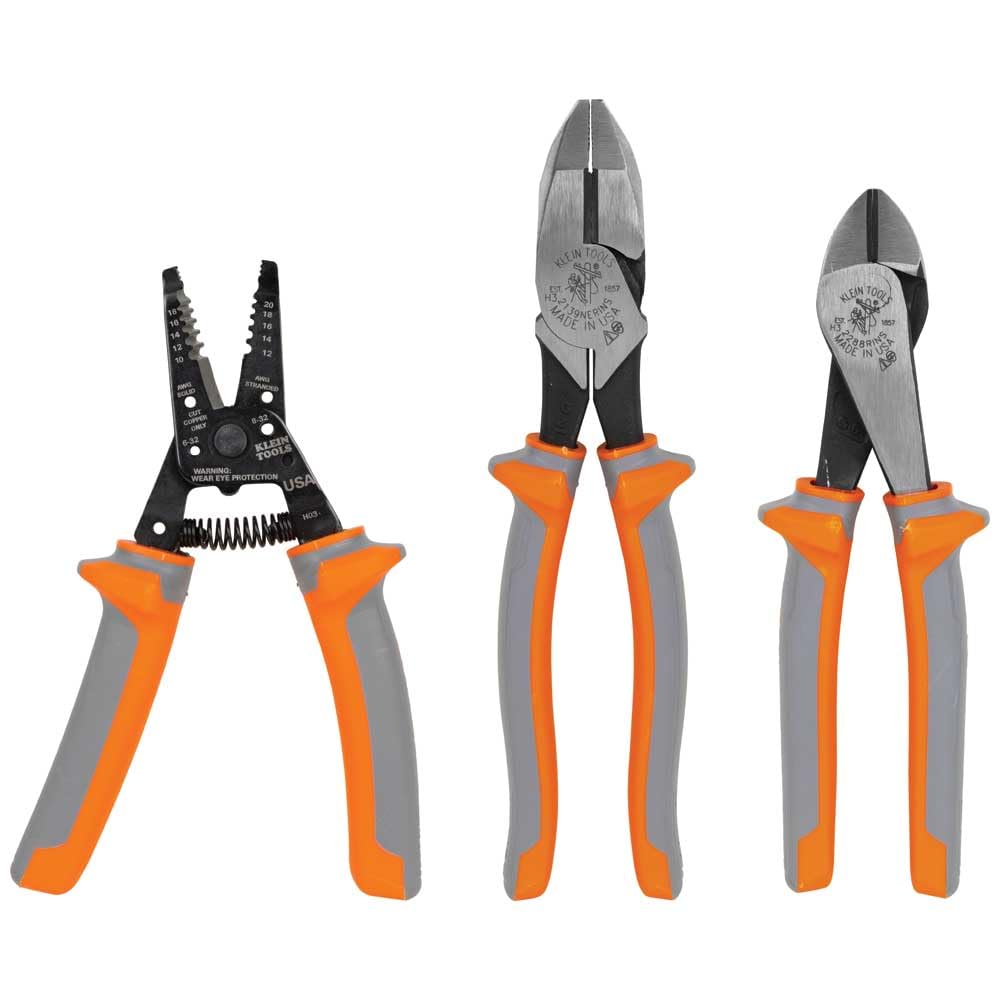 Klein Tools 2288RINS - Alicates diagonales aislados de 1000 V, fabricados en Estados Unidos, diseño de alto apalancamiento, cuchillos endurecidos por inducción, 8 pulgadas - Kit de 3 piezas