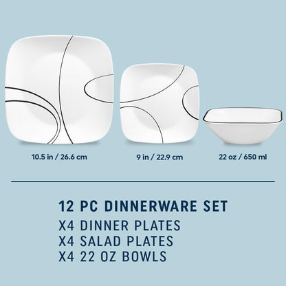 Corelle - Vajilla, Líneas simples, 18 piezas