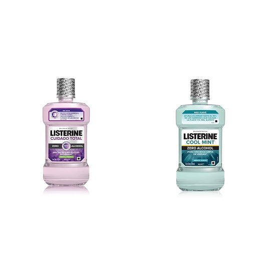 Enjuague Bucal Listerine Cuidado Total Zero Alcohol 500 ml + Enjuague Bucal Cool Mint Zero Alcohol 500 ml