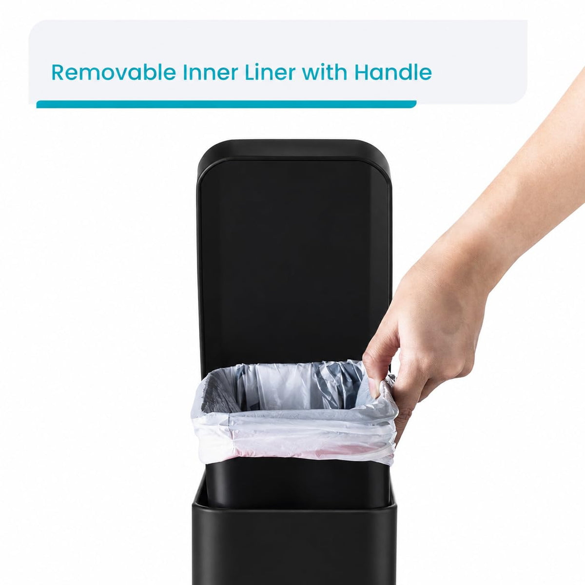 Home Zone Living - cubeta de basura pequeño de 1.3 galones con tapa y pedal, papelera de acero inoxidable con diseño delgado para el hogar y la oficina, negro mate, 5 litros