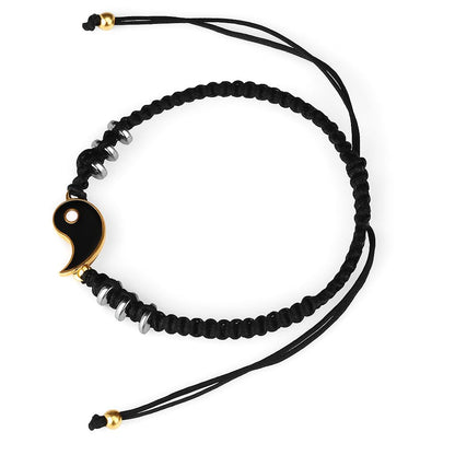 XYPHIELLE Collares para Parejas - Dijes Yin Yang que Crean el Tai Chi al Unirse, Juego de Aleación Dorada con Brazalete Tejido, Regalo para Mitades Complementarias (Aniversario, San Valentín)