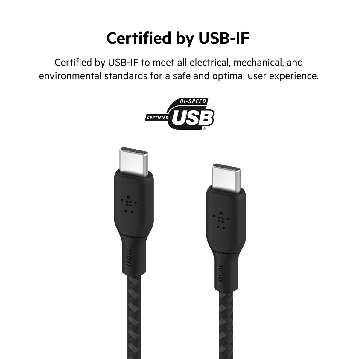 Belkin cable USB tipo C a USB-C, Power Delivery de 100 W, cable USB C con certificación USB-IF 2.0 con exterior de nailon y doble trenzado para iPhone 15, iPad Pro, MacBook, Galaxy y otros, 3 m, negro