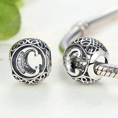 The Kiss Vintage Letter C Clear CZ 925 Sterling Silver Bead Fits European Charm Bracelet
