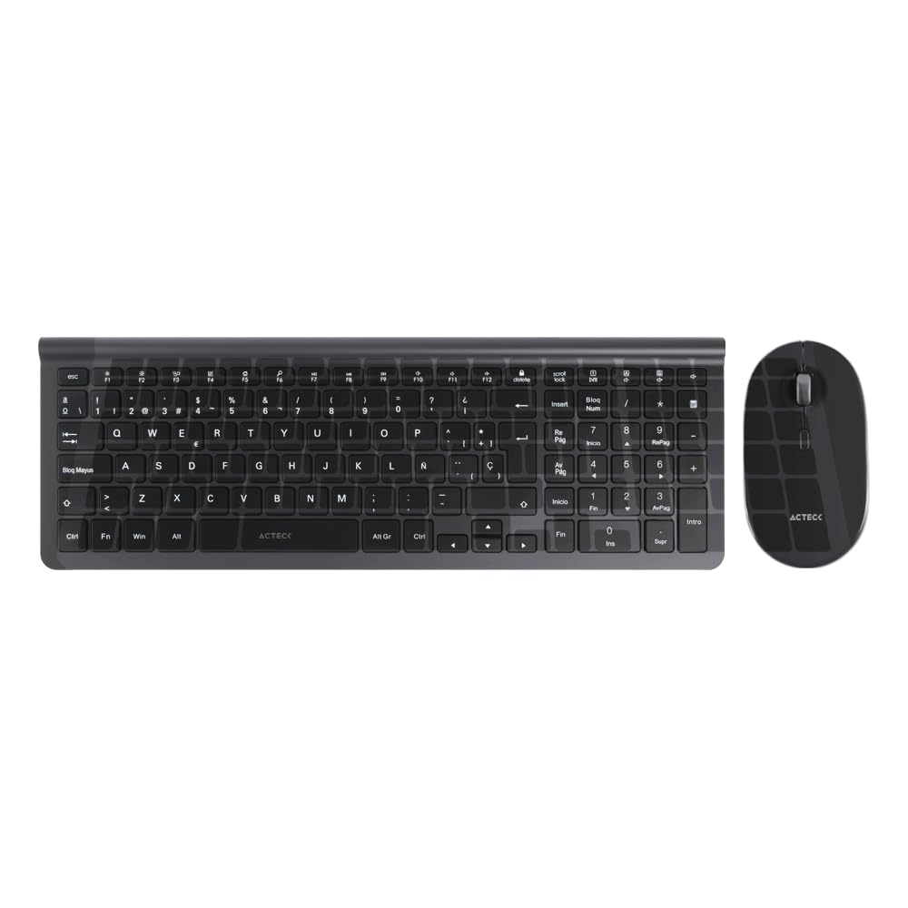 ACTECK Combo Multidispositivo 2 en 1 Creator Inspire Edge MK675 / Teclado + Mouse 2.4Ghz+BT Ultra Delgado + 2xBat AAA Incluida Grafito Elite Series
