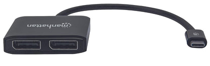MANHATTAN Cable Adaptador USB-C a Dual DisplayPort 1.2, 4K@30Hz, 19.5cm, Macho a Hembra, USB-C a 2X DisplayPorts, MST Hub, Espejo, Negro, garantía de Tres años, ampolla