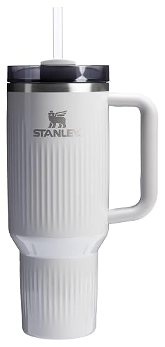 Stanley Quencher H2.0 Vaso con asa y popote, 40 onzas, tapa Flowstate de 3 posiciones, compatible para viajes, taza de acero inoxidable aislada, sin BPA, brillo de ceniza estriada