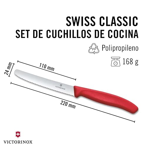 Victorinox Juego de Cuchillos para Tomate y Mesa, Swiss Classic, Filo Dentado, Colores Varios