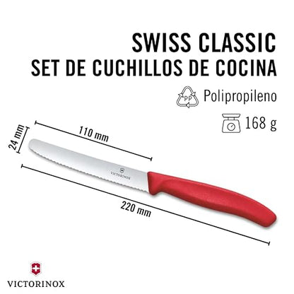 Victorinox Juego de Cuchillos para Tomate y Mesa, Swiss Classic, Filo Dentado, Colores Varios
