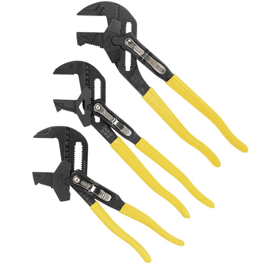 Klein Tools D53003KIT - Juego de llaves de alicates, 3 piezas, alicates de alto apalancamiento, ajustables, mandíbula reversible, dientes suaves y moleteados, 7 pulgadas, 10 pulgadas y 12 pulgadas