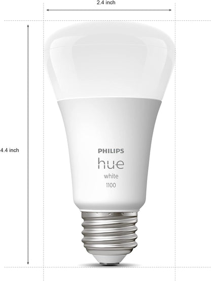 Philips Hue Paquete de 2 bombillas inteligentes A19 de color blanco, 1100 lúmenes, compatible con Bluetooth y Zigbee (concentrador de color opcional), funciona con Alexa y Google Assistant
