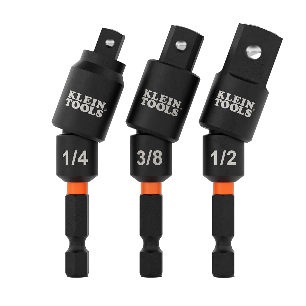 Klein Tools 65813SW Juego de adaptadores de enchufe giratorio de 3 piezas, giratorio de 20 grados, extensión de enchufe con clasificación de impactos, retención de bola, alta visibilidad